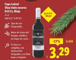 Lidl CEPA LEBREL Vino tinto reserva D.O.Ca. Rioja oferta