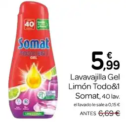 Supermercados El Jamón SOMAT Lavavajilla Gel Limón Todo& 1 oferta
