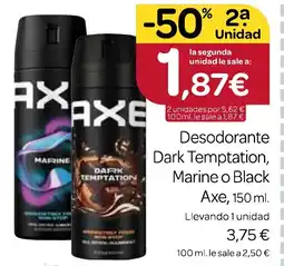Supermercados El Jamón AXE Desodorante Dark Temptation, Marine o Black oferta