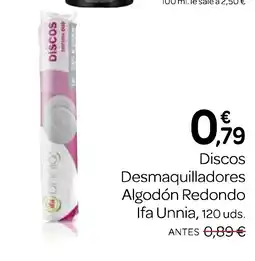 Supermercados El Jamón IFA UNNIA Discos Desmaquilladores Algodón Redondo oferta