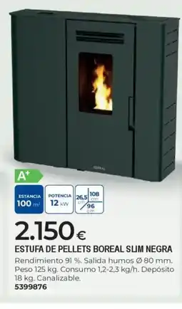 BigMat Estufa de pellets boreal slim negra oferta