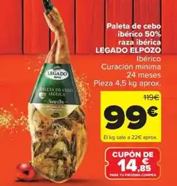 Carrefour Market LEGADO ELPOZO Paleta de cebo ibérico 50% raza ibérica oferta