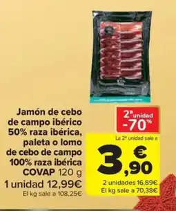 Carrefour Market COVAP Jamón de cebo de campo ibérico 50% raza ibérica, paleta o lomo de cebo de campo oferta