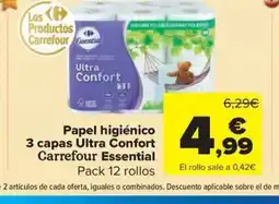 Carrefour Market CARREFOUR ESSENTIAL Papel higiénico 3 capas Ultra Confort oferta