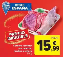 Carrefour Market Origen - cordero recental por cuartos, medios o entero oferta
