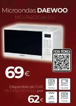 Tien 21 DAEWOO Microondas md-fa202gw-eu oferta
