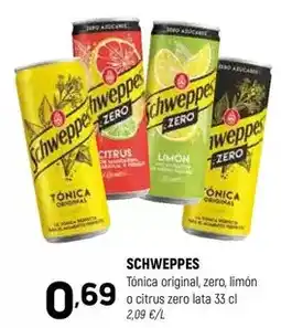 Coviran Schweppes - tonica original, zero, limón o citrus zero lata oferta