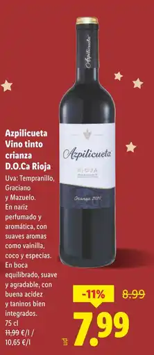 Lidl Azpilicueta Vino tinto crianza D.O.Ca Rioja oferta