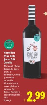 Lidl Gamellón Vino tinto joven D.O. Jumilla oferta