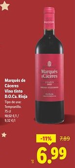 Lidl Marqués de Cáceres Vino tinto D.O.Ca. Rioja oferta