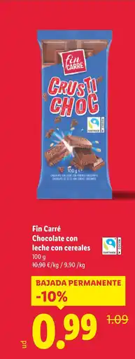 Lidl FIN CARRE Chocolate con leche con cereales oferta