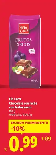 Lidl FIN CARRE Chocolate con leche con frutos secos oferta