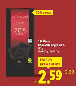 Lidl J. D.GROSS Chocolate negro 70% oferta