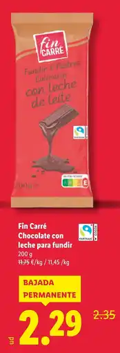 Lidl FIN CARRE Chocolate con leche para fundir oferta