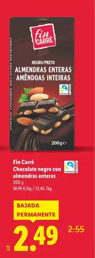 Lidl FIN CARRE Chocolate negro con almendras enteras oferta