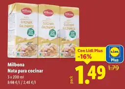 Lidl MILBONA Nata para cocinar oferta
