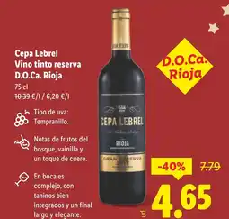 Lidl CEPA LEBREL Vino tinto reserva D.O.Ca. Rioja oferta