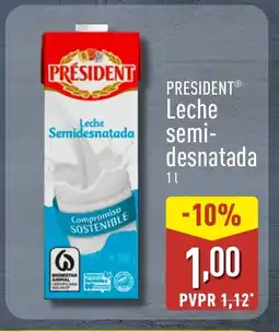 ALDI PRESIDENT Leche semi- desnatada oferta
