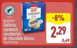 ALDI BISCOTTO Galletas sandwich recubiertas de chocolate blanco oferta