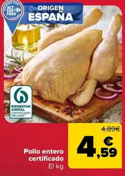 Carrefour Pollo entero certificado oferta