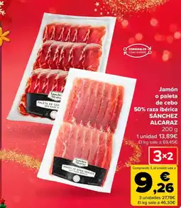 Carrefour SÁNCHEZ ALCARAZ Jamón o paleta de cebo 50% raza ibérica oferta