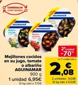 Carrefour AGUINAMAR Mejillones cocidos en su jugo, tomate o albariño oferta