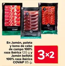 Carrefour COVAP En Jamón, paleta y lomo de cebo de campo 100% raza ibérica y Jamón bellota 100% raza ibérica oferta