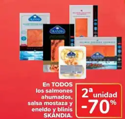 Carrefour SKANDIA En todos los salmones ahumados, salsa mostaza y eneldo y blinis oferta