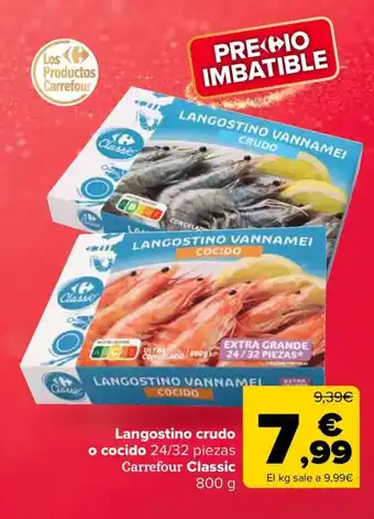 Langostino crudo o cocido 24/32 piezas Carrefour Classic