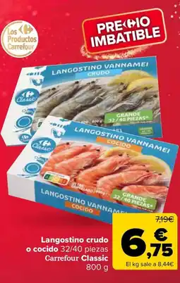 Carrefour Langostino crudo o cocido 32/40 piezas Carrefour Classic oferta