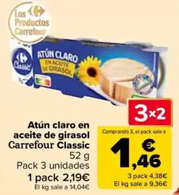 Carrefour Atún claro en aceite de girasol Carrefour Classic oferta