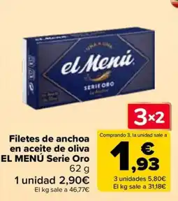 Carrefour EL MENÚ Filetes de anchoa en aceite de oliva Serie Oro oferta