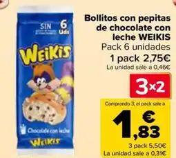 Carrefour WEIKIS Bollitos con pepitas de chocolate con leche oferta