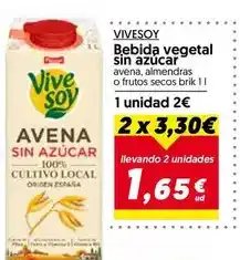 Hiper Usera Vivesoy - bebida vegetal sin azucar oferta