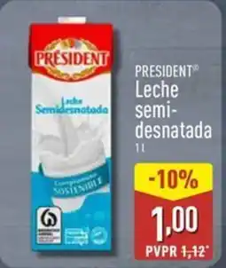 ALDI PRESIDENT Leche semi- desnatada oferta