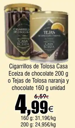 FROIZ Cigarrillos de Tolosa Casa Eceiza de chocolate o Tejas de Tolosa naranja y chocolate oferta