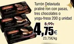 FROIZ Turrón Delaviuda praliné ron con pasas, tres chocolates o yogu-fresa oferta