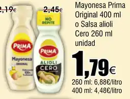FROIZ PRIMA Mayonesa Original o Salsa alioli Cero oferta
