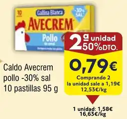 FROIZ GALLINA BLANCA Caldo Avecrem pollo -30% sal 10 pastillas oferta