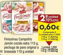 FROIZ CAMPOFRIO Finíssimas Jamón cocido extra pechuga de pavo original o braseada oferta