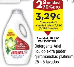 FROIZ ARIEL Detergente líquido extra poder quitamanchas platinum 25+5 lavados oferta