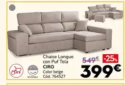 Conforama CIRO Chaise Longue con Puf Tela oferta
