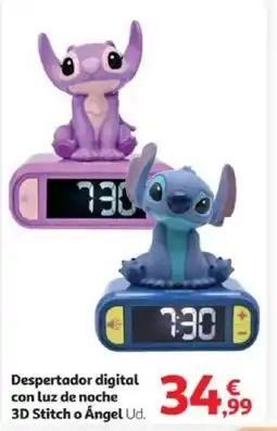 Alcampo Despertador digital con luz de noche 3D Stitch o Ángel oferta