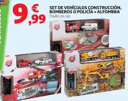 Alcampo Set de vehículos construcción, bomberos o policía + alfombra oferta