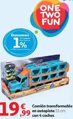 Alcampo ONE TWO FUN Camión transformable en autopista 53 cm con 4 coches oferta