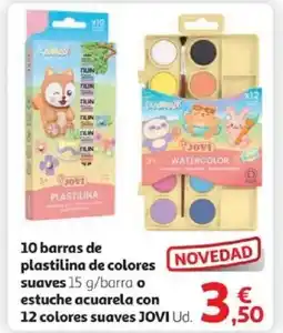 Alcampo JOVI 10 barras de plastilina de colores suaves 15 g/barra o estuche acuarela con 12 colores suaves oferta