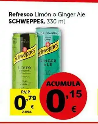 Masymas Refresco Limón O Ginger Ale Schweppes oferta
