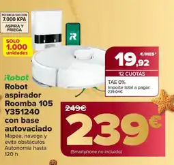 Carrefour ROBOT aspirador Roomba 105 Y351240 con base autovaciado oferta