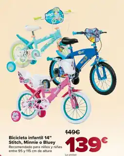 Carrefour Bicicleta infantil 14" Stitch, Minnie o Bluey oferta