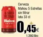 FROIZ Mahou - cerveza 5 estrellas sin filtrar oferta